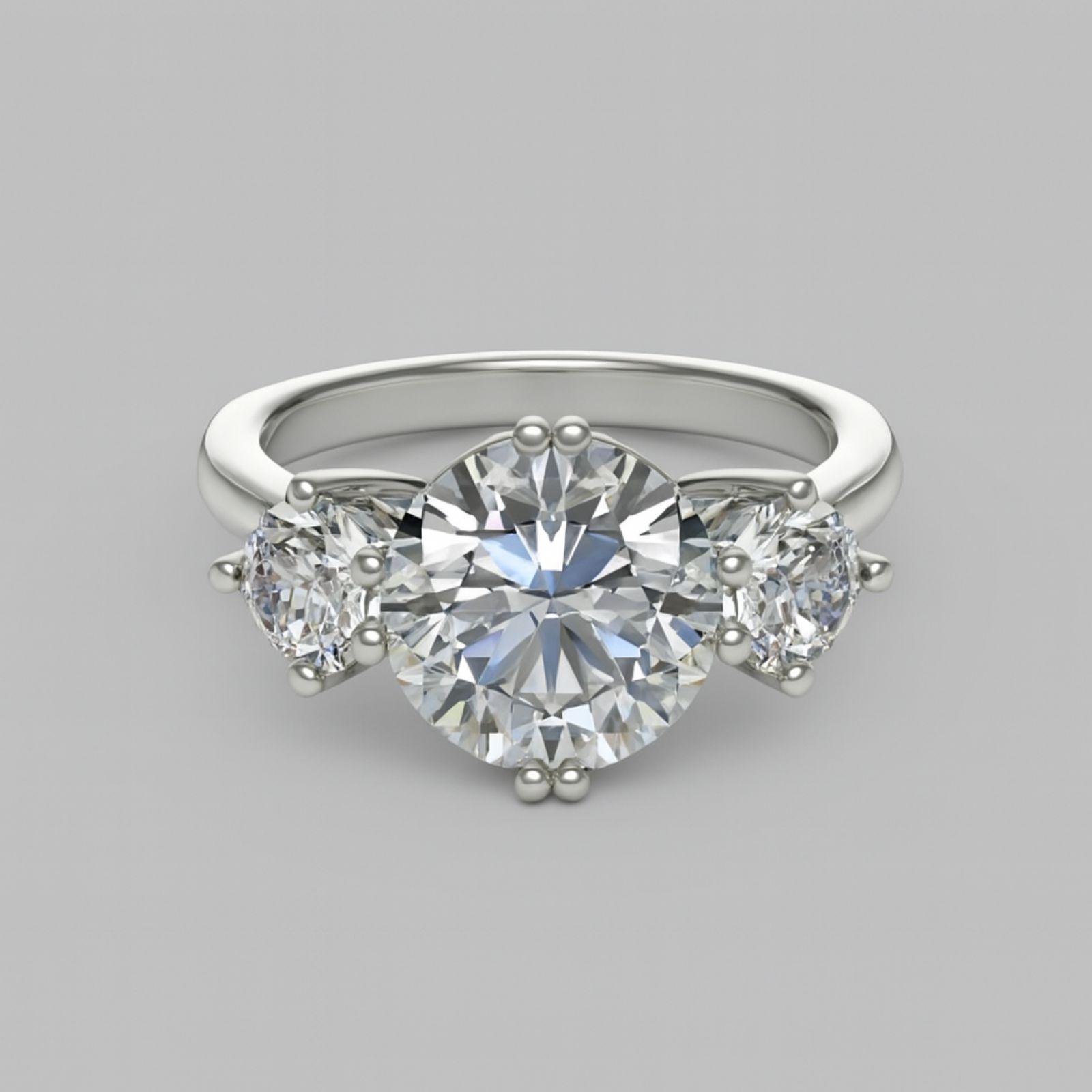 Nwb Pretty Bird White Gold Plated Three Stone Cz Ring Sz 8.75 Sparkly Round Cut